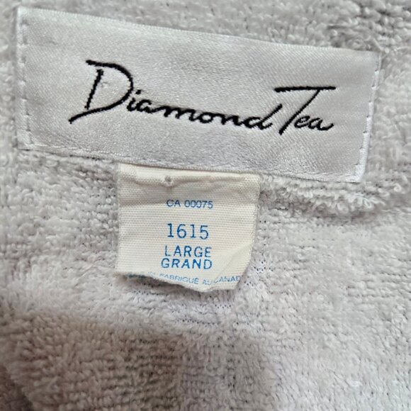 Vintage Diamond Tea Floral Cotton Robe Size L Terry Lined Navy Blue Pink - Picture 10 of 11